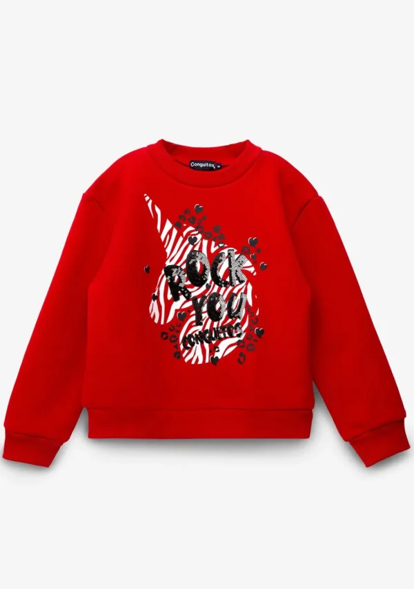 Conguitos Sudadera De Niña Unicornio Rojo^ Sudaderas