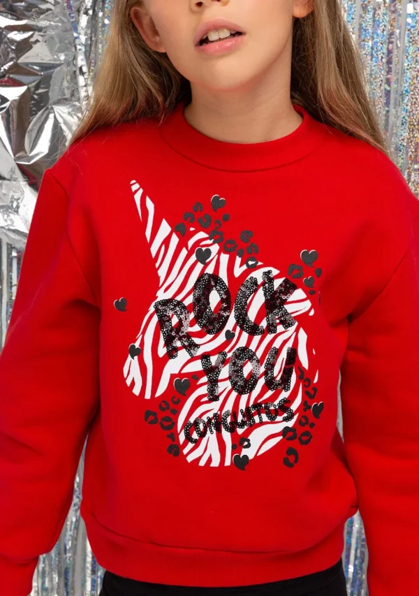 Conguitos Sudadera De Niña Unicornio Rojo^ Sudaderas