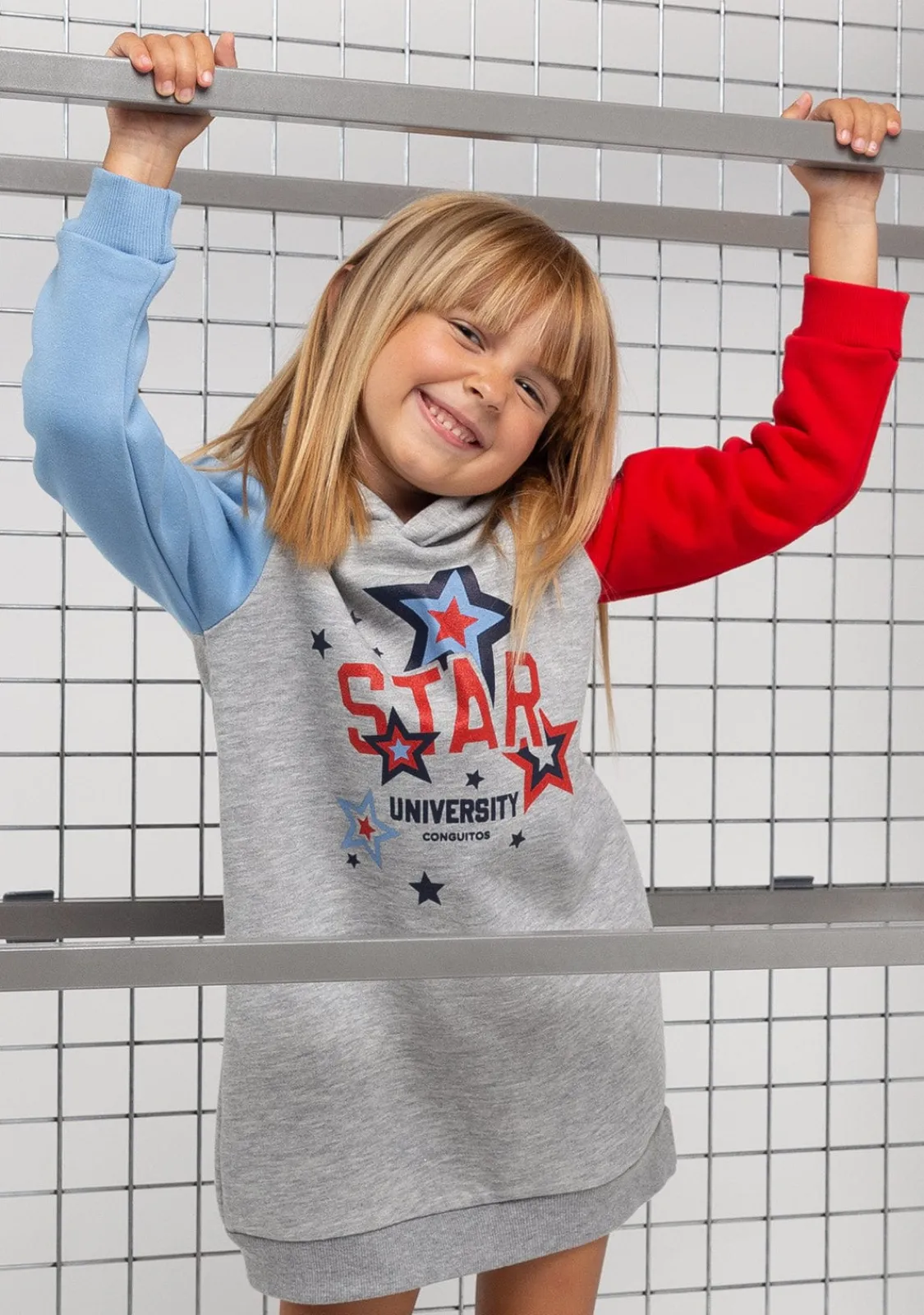 Conguitos Vestido De Niña Color Block Capucha Gris^ Vestidos Sudadera | Vestidos