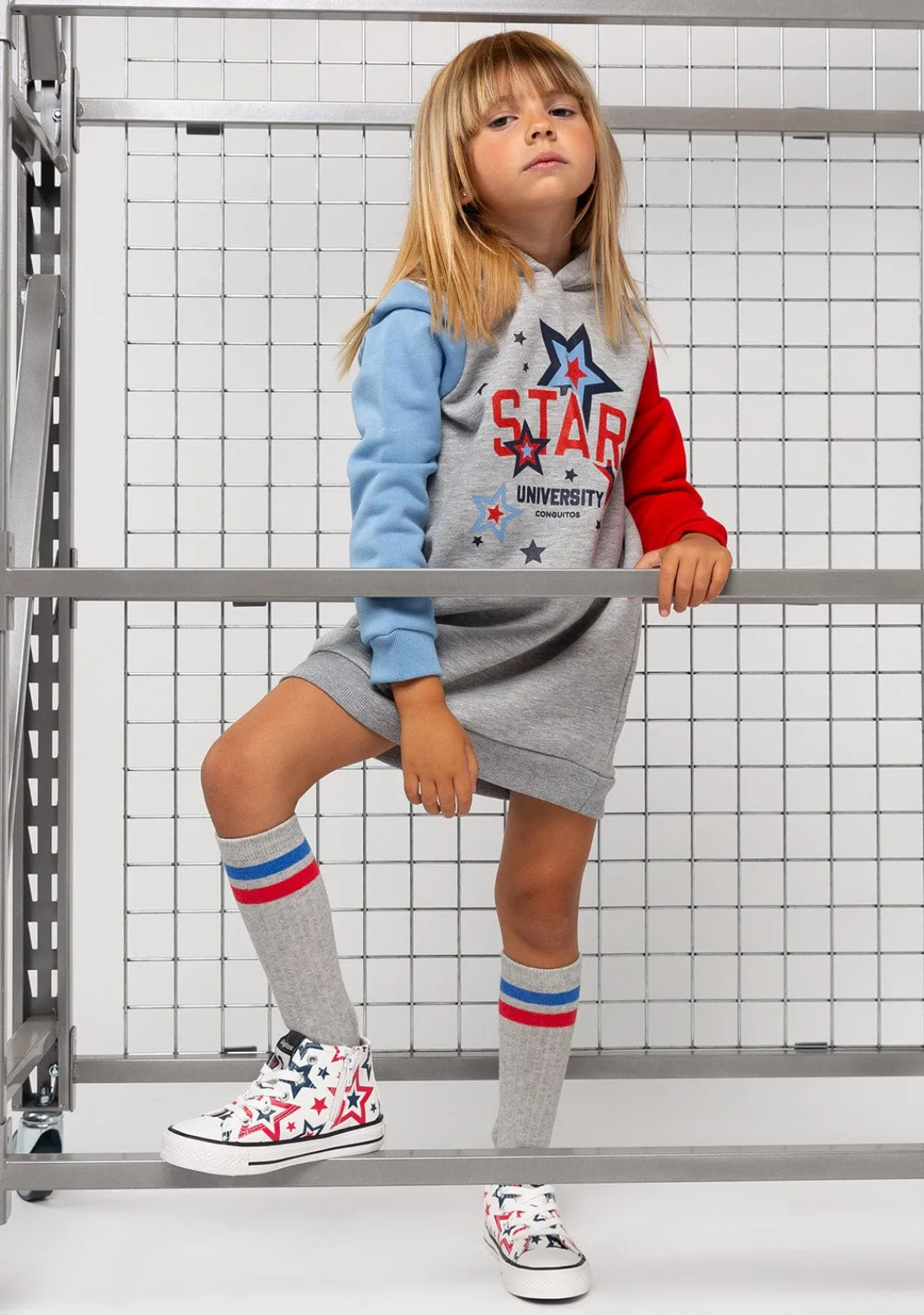 Conguitos Vestido De Niña Color Block Capucha Gris^ Vestidos Sudadera | Vestidos