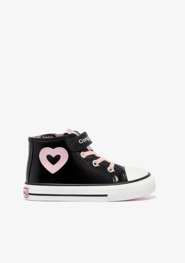 Conguitos Zapatillas Altas De Niña Charol Corazón Negro^ Zapatillas