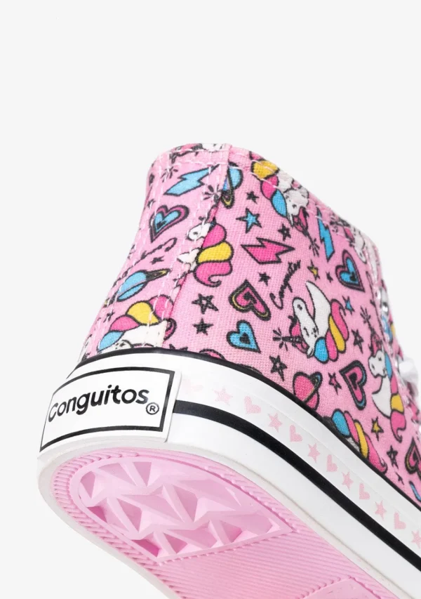 Conguitos Zapatillas Altas De Niña Cordones Unicornio Lona Rosa^ Zapatillas